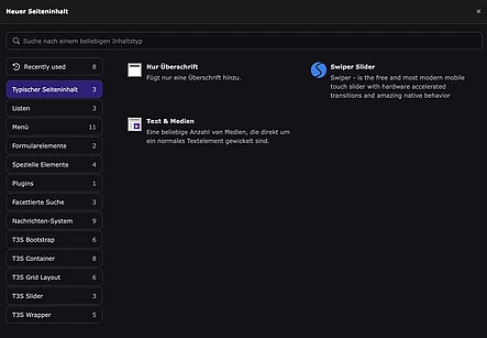New content element wizard New content element wizard