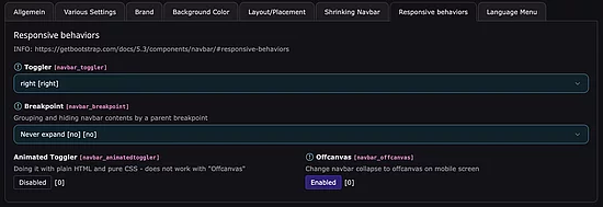 Settings im Backend Modul Backend Modul