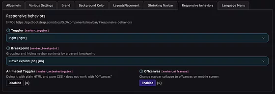 Settings im Backend Modul Backend Modul